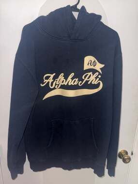 Alpha Phi Sorority Navy Blue Varsity Script Hoodie Sweatshirt